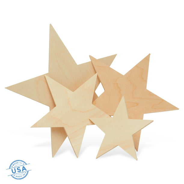 100pcs Unfinished Wooden Shape Stars Wood Slices Embellishment For Art Craft